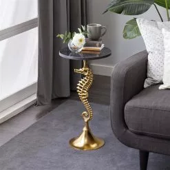 Grayson Lane Coastal Gold Aluminum With Granite/Marble Round End Table -GRAYSON LANE SHOP 330857243 AlternateImage1