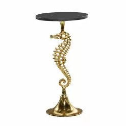 Grayson Lane Coastal Gold Aluminum With Granite/Marble Round End Table