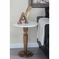 Grayson Lane White Granite/Marble And Mago Wood Round End Table -GRAYSON LANE SHOP 330857270 AlternateImage1