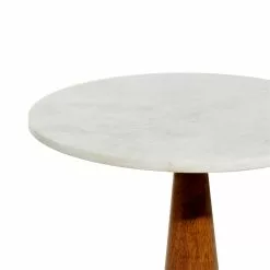 Grayson Lane White Granite/Marble And Mago Wood Round End Table