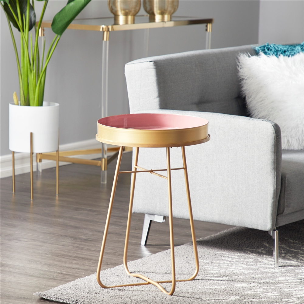 Grayson Lane Pink Metal Round End Table 4 Grayson Lane Pink Metal Round End Table - Image 4