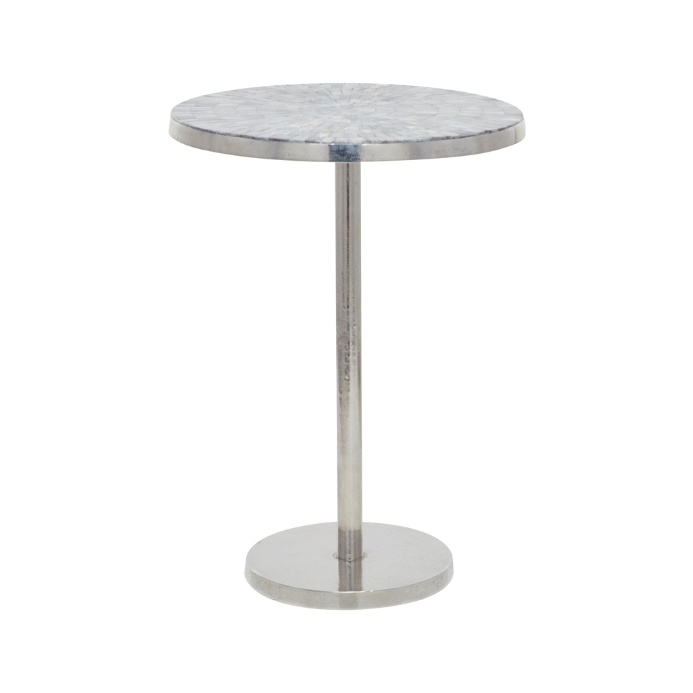 Grayson Lane Mother Of Pearl Silver Metal Round End Table 3 Grayson Lane Mother Of Pearl Silver Metal Round End Table - Image 3