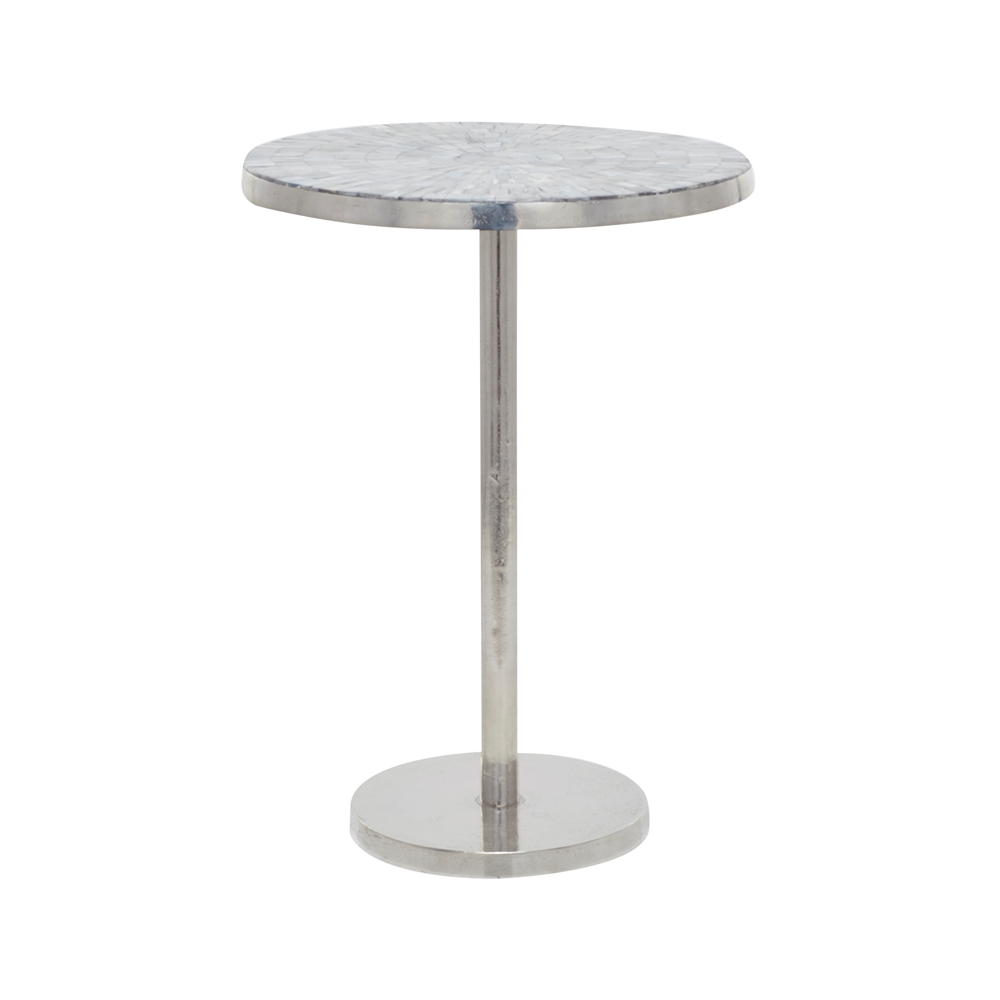 Grayson Lane Mother Of Pearl Silver Metal Round End Table 7 Grayson Lane Mother Of Pearl Silver Metal Round End Table - Image 7