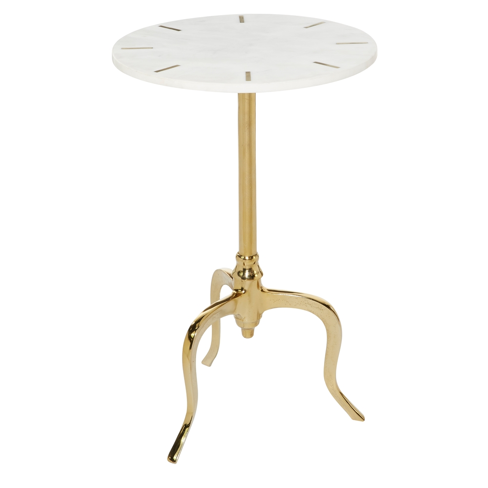 Grayson Lane White And Gold Granite/Marble Round End Table 2 Grayson Lane White And Gold Granite/Marble Round End Table - Image 2
