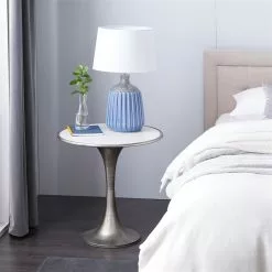 Grayson Lane Silver With Granite/Marble Top Round End Table