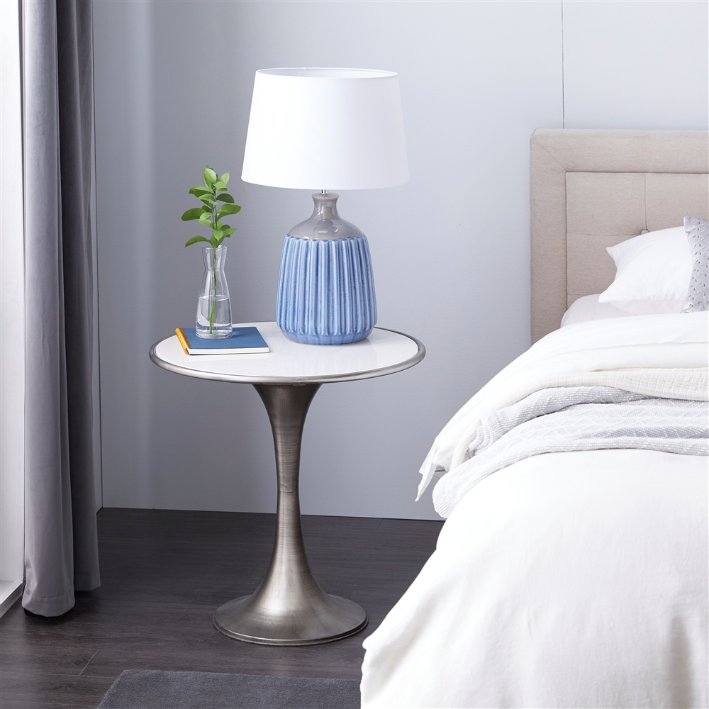 Grayson Lane Silver With Granite/Marble Top Round End Table 1 Grayson Lane Silver With Granite/Marble Top Round End Table