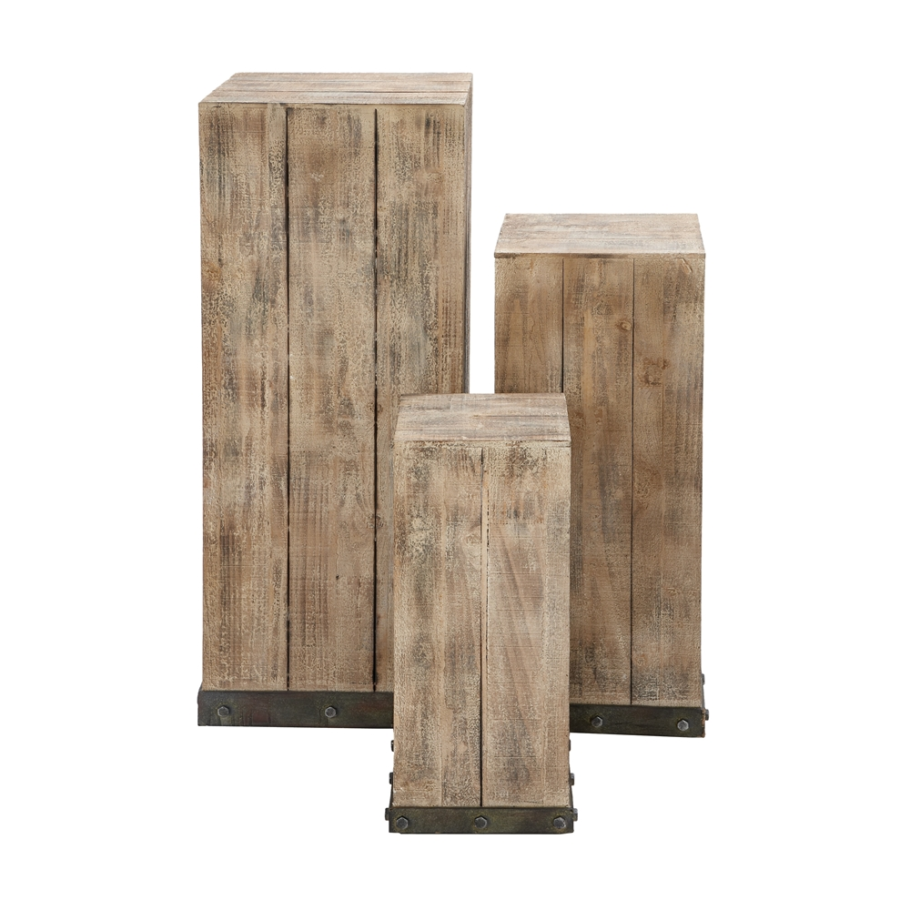 Grayson Lane Rustic Brown Wood Square Pedestral End Table - Set Of 3 6 Grayson Lane Rustic Brown Wood Square Pedestral End Table - Set Of 3 - Image 6