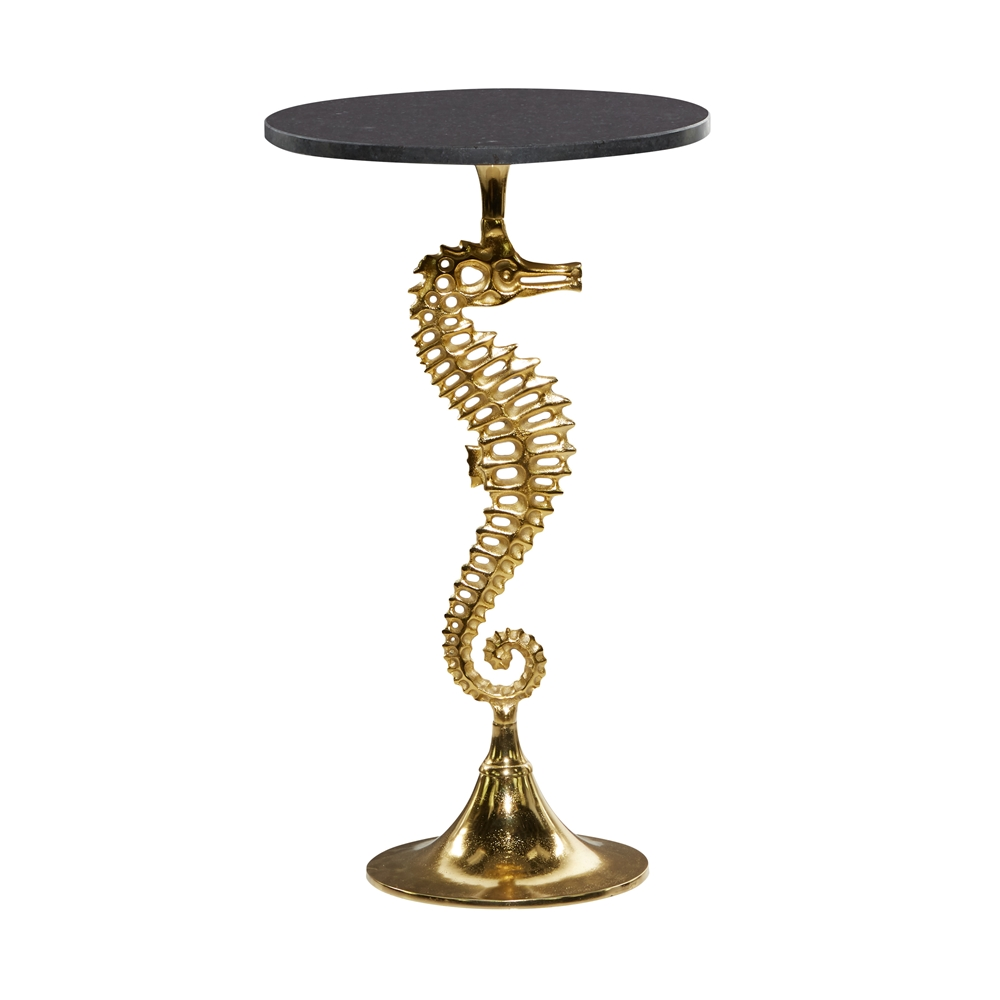 Grayson Lane Coastal Gold And Black Granite/Marble Round End Table 3 Grayson Lane Coastal Gold And Black Granite/Marble Round End Table - Image 3