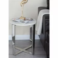 Grayson Lane White Granite/Marble Round End Table
