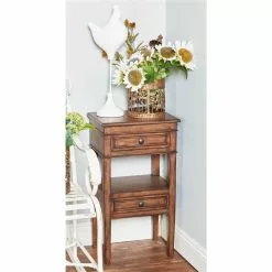Grayson Lane Traditional Brown Pine Wood Rectangular End Table