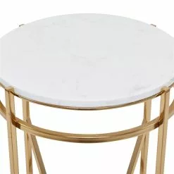 Grayson Lane Gold Metal With Granite/Marble Round End Table