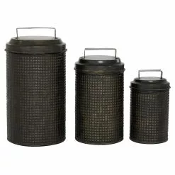 Grayson Lane Set Of 3 Farmhouse Black Metal Canisters