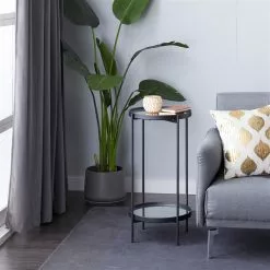 Grayson Lane Contemporary Black Metal With Glass Round End Table -GRAYSON LANE SHOP 330857499 AlternateImage1