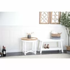 Grayson Lane Farmhouse White And Brown Wood Round End Table -GRAYSON LANE SHOP 330857500 AlternateImage1