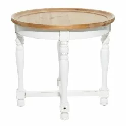 Grayson Lane Farmhouse White And Brown Wood Round End Table