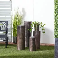 Grayson Lane Industrial Brown Metal Round Pedestral End Table - Set Of 4