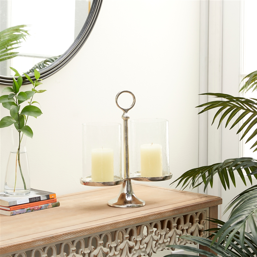 Grayson Lane 14-in X 12-in Traditional Candle Holder Lantern Silver Aluminum 1 Grayson Lane 14-in X 12-in Traditional Candle Holder Lantern Silver Aluminum