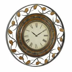 Grayson Lane 36-in X 36-in Rustic Wall Clock Brown Metal