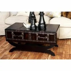 Grayson Lane Traditional Brown Wood And Faux Leather Coffee Table -GRAYSON LANE SHOP 330857773 AlternateImage1