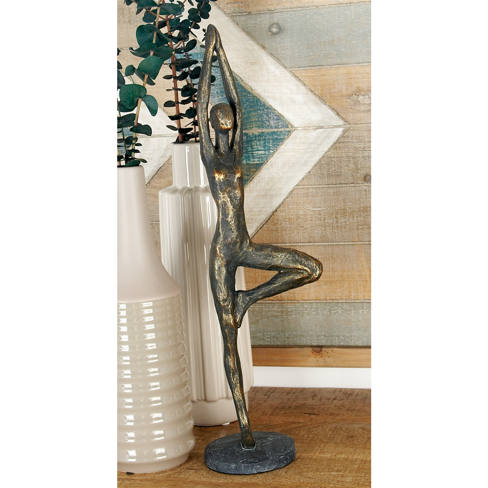 Grayson Lane 18-in X 6-in Modern Sculpture Brass Polystone Yoga 2 Grayson Lane 18-in X 6-in Modern Sculpture Brass Polystone Yoga - Image 2