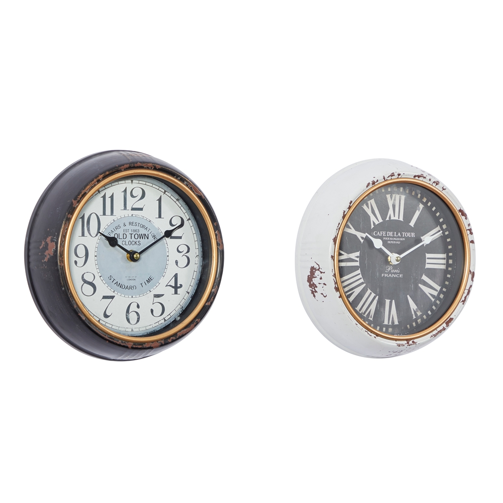 Grayson Lane 10-in X 10-in Vintage Wall Clock White Metal (Set Of 2) 4 Grayson Lane 10-in X 10-in Vintage Wall Clock White Metal (Set Of 2) - Image 4