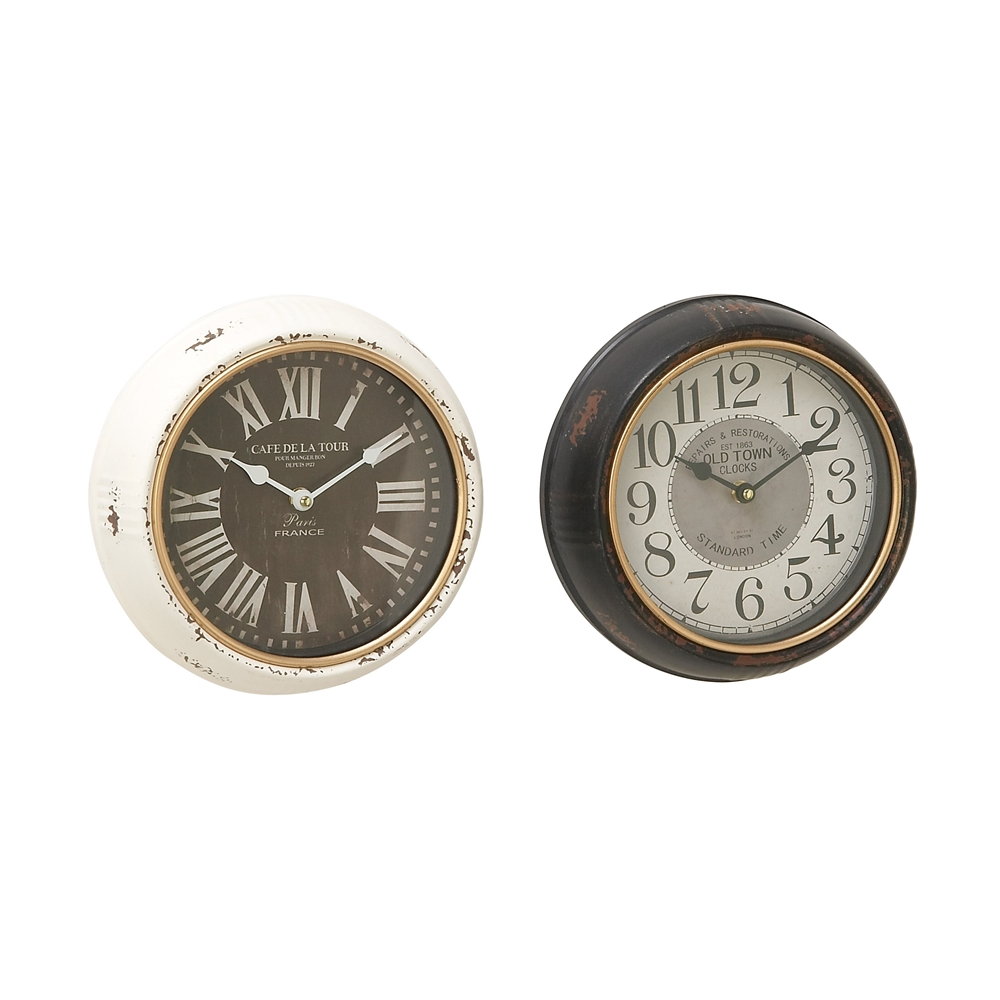 Grayson Lane 10-in X 10-in Vintage Wall Clock White Metal (Set Of 2) 1 Grayson Lane 10-in X 10-in Vintage Wall Clock White Metal (Set Of 2)