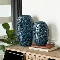 Grayson Lane 18-in X 13-in Eclectic Vase Blue Stoneware - Set Of 2