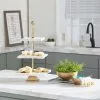 Grayson Lane Natural 3 Tier Tray Stand - White Marble And Aluminum - 22-in X 12-in