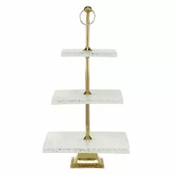 Grayson Lane Natural 3 Tier Tray Stand - White Marble And Aluminum - 22-in X 12-in -GRAYSON LANE SHOP 330858145 MainImage 001