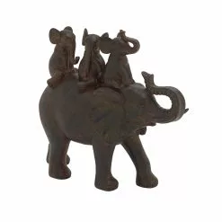 Grayson Lane Eclectic Elephant Sculpture - Brown Poly Stone - 10-in X 10-in