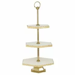 Grayson Lane Natural 3 Tier Tray Stand - Gold Stoneware And Aluminum - 22-in X 12-in -GRAYSON LANE SHOP 330858278 AlternateImage4