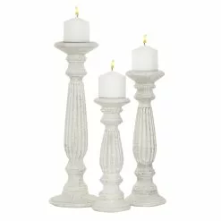 Grayson Lane 3-Candle Pillar Holder - 18-in, 15-in, 12-in -White Mango Wood