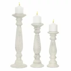 Grayson Lane 3-Candle Pillar Holder - 18-in, 15-in, 12-in -White Mango Wood -GRAYSON LANE SHOP 330858301 MainImage 001