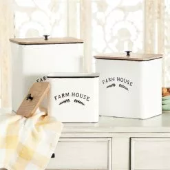 Grayson Lane Set Of 3 11-in , 10-in , 8-in Farmhouse Canisters - White - Metal -GRAYSON LANE SHOP 330858452 AlternateImage1