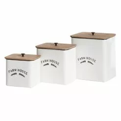 Grayson Lane Set Of 3 11-in , 10-in , 8-in Farmhouse Canisters - White - Metal -GRAYSON LANE SHOP 330858452 AlternateImage4