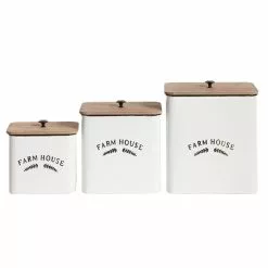 Grayson Lane Set Of 3 11-in , 10-in , 8-in Farmhouse Canisters - White - Metal -GRAYSON LANE SHOP 330858452 MainImage 001