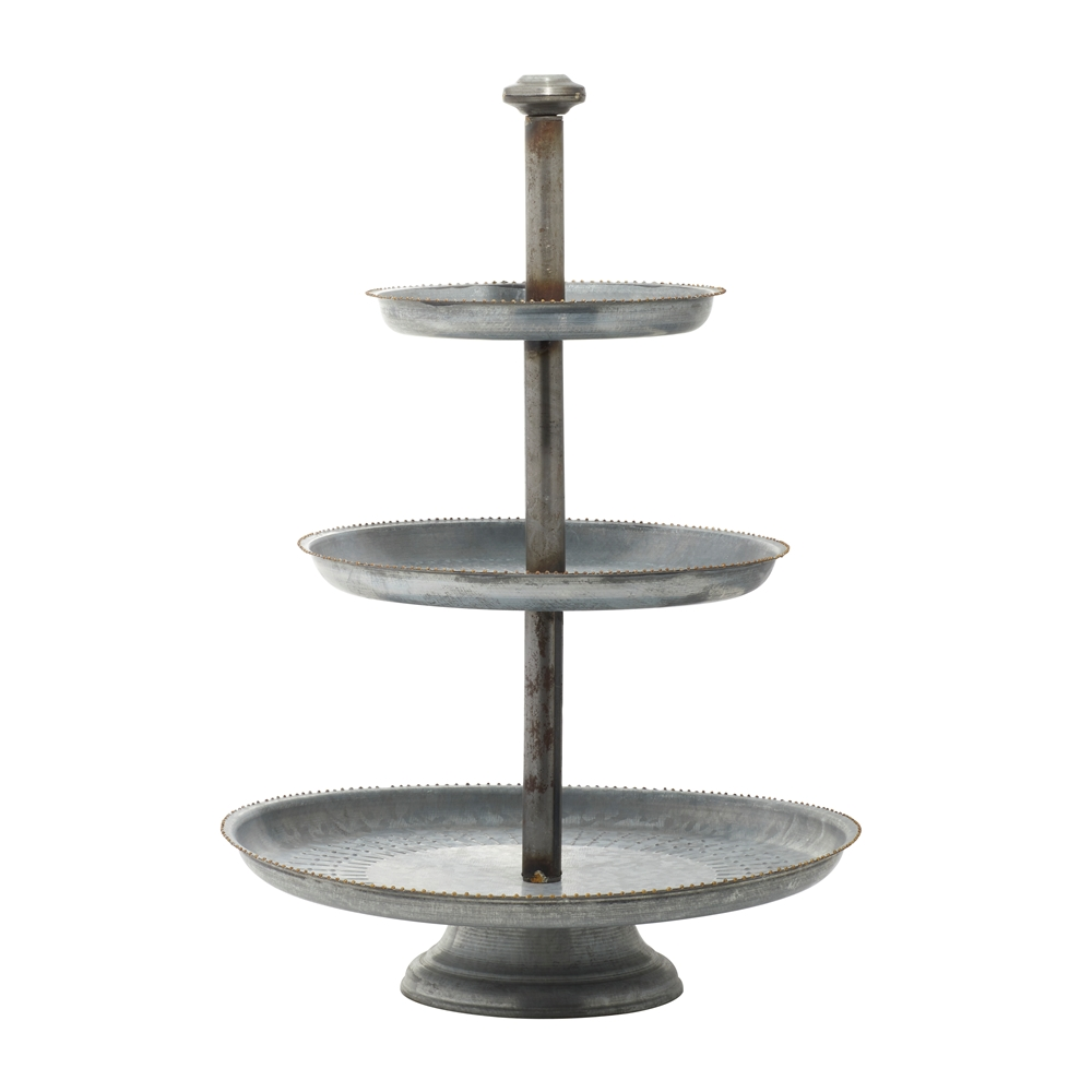 Grayson Lane Farmhouse 3 Tier Tray Stand- Grey Iron - 23-in X 16-in 2 Grayson Lane Farmhouse 3 Tier Tray Stand- Grey Iron - 23-in X 16-in - Image 2