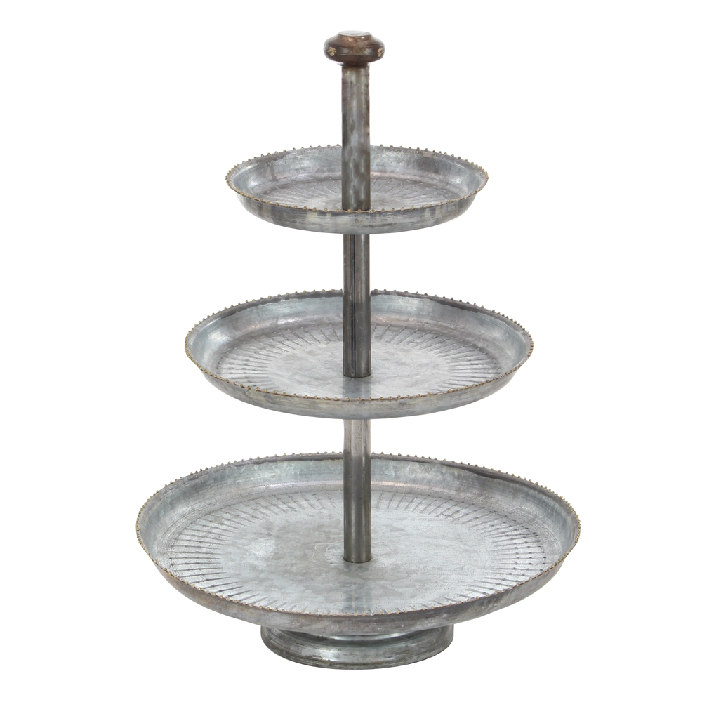 Grayson Lane Farmhouse 3 Tier Tray Stand- Grey Iron - 23-in X 16-in 1 Grayson Lane Farmhouse 3 Tier Tray Stand- Grey Iron - 23-in X 16-in