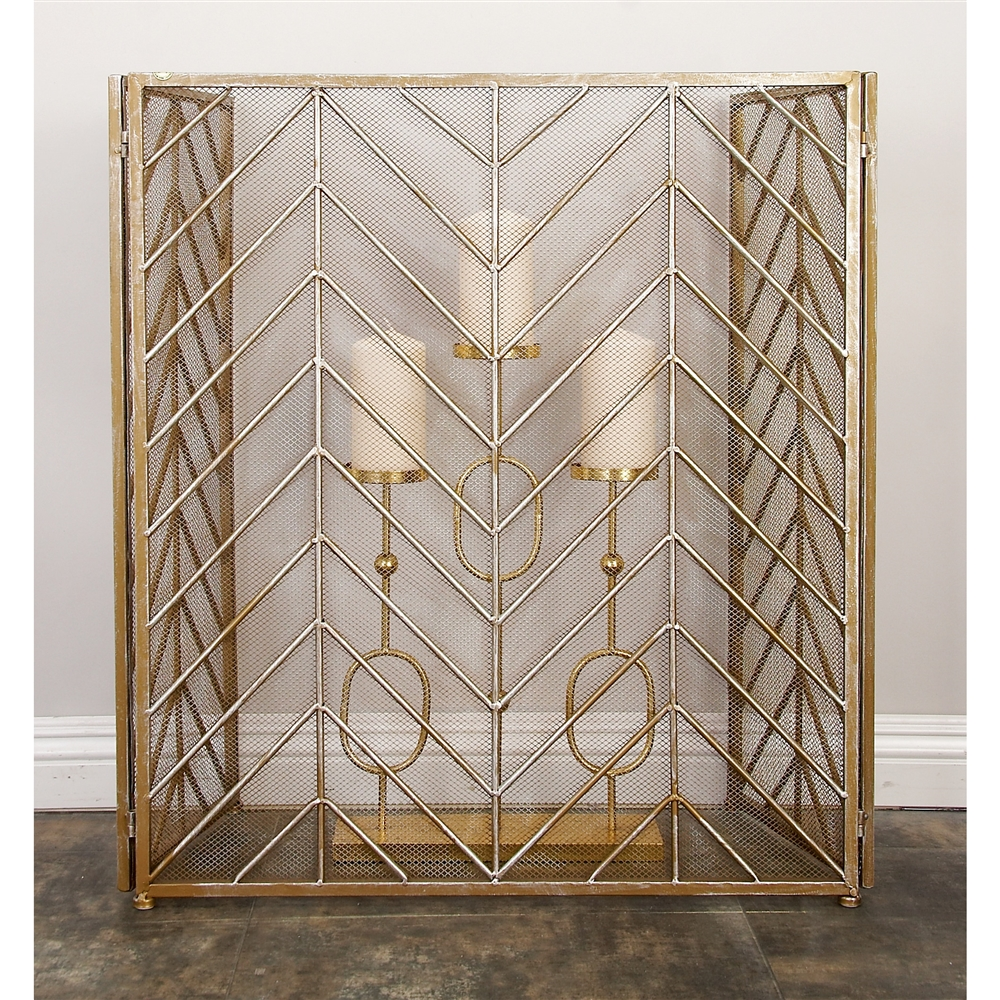 Grayson Lane Contemporary Fireplace Screen Brass - Metal - 31-in X 52-in 1 Grayson Lane Contemporary Fireplace Screen Brass - Metal - 31-in X 52-in