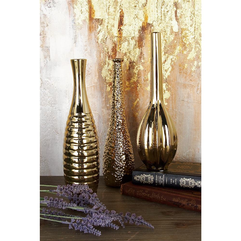 Grayson Lane Glam Vase Gold Stoneware - Set Of 3 3 Grayson Lane Glam Vase Gold Stoneware - Set Of 3 - Image 3
