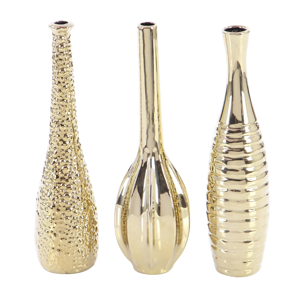 Grayson Lane Glam Vase Gold Stoneware - Set Of 3 2 Grayson Lane Glam Vase Gold Stoneware - Set Of 3 - Image 2
