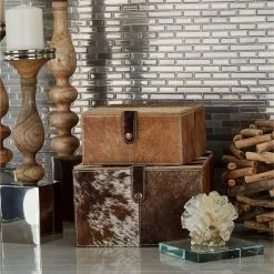 Grayson Lane Brown Leather Natural Box - Set Of 2 -GRAYSON LANE SHOP 330858797 AlternateImage1