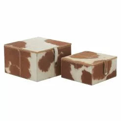 Grayson Lane Brown Leather Natural Box - Set Of 2