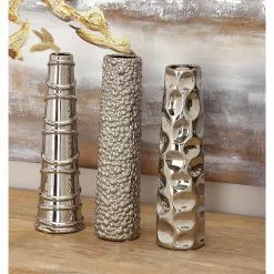 Grayson Lane 12-in X 3-in Glam Vase In Silver Ceramic - Set Of 3 -GRAYSON LANE SHOP 330858801 AlternateImage1