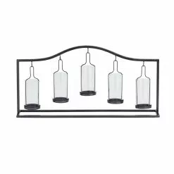 Grayson Lane 5 Candle Black Metal Pillar Farmhouse Candle Holder