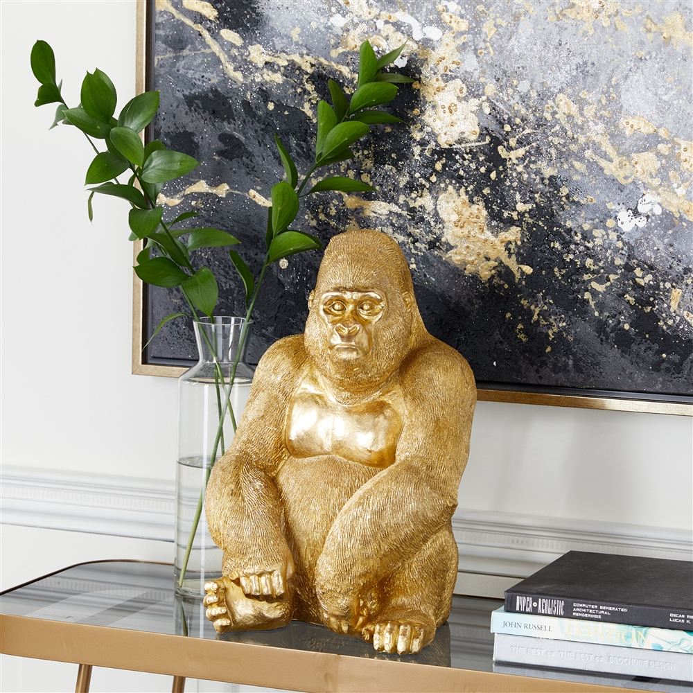 Grayson Lane 15-in X 11-in Traditional Sculpture Gold Polystone Gorilla 2 Grayson Lane 15-in X 11-in Traditional Sculpture Gold Polystone Gorilla - Image 2