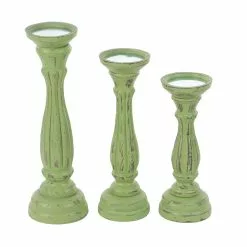 Grayson Lane 3 Candle Green Wood Pillar Traditional Candle Holder - Set Of 3