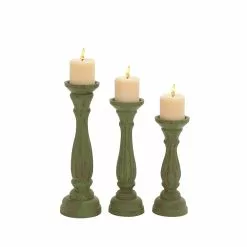 Grayson Lane 3 Candle Green Wood Pillar Traditional Candle Holder - Set Of 3 -GRAYSON LANE SHOP 330858895 MainImage 001