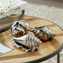 Grayson Lane Silver Coastal Shell Sculpture Ceramic - Set Of 3