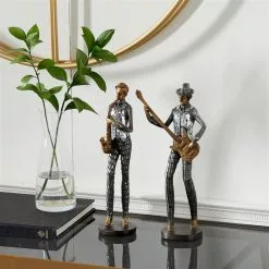 Grayson Lane Silver Vintage Musician Sculpture In Polystone - Set Of 2
